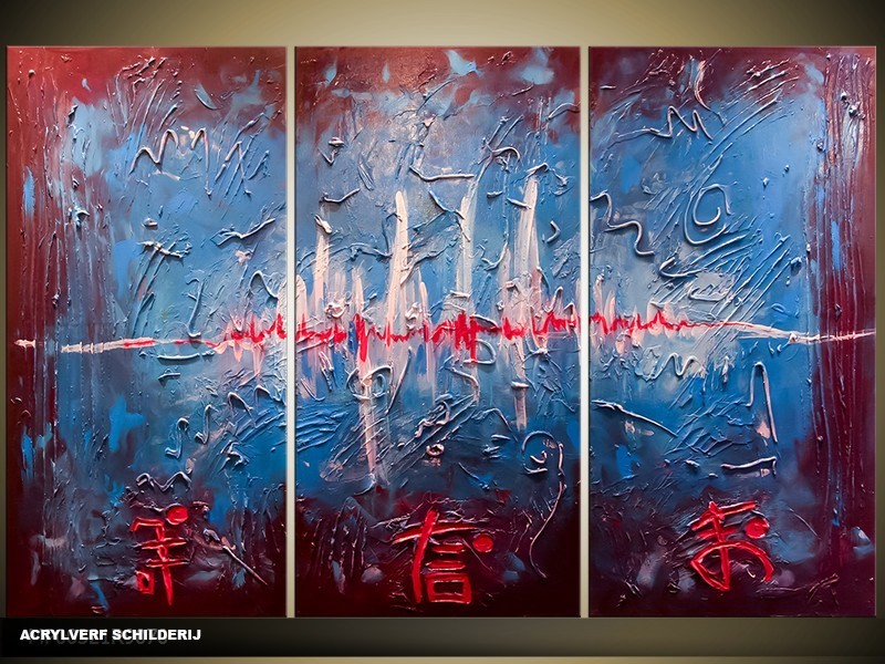 Acryl Schilderij Modern | Blauw, Rood | 120x80cm 3Luik Handgeschilderd