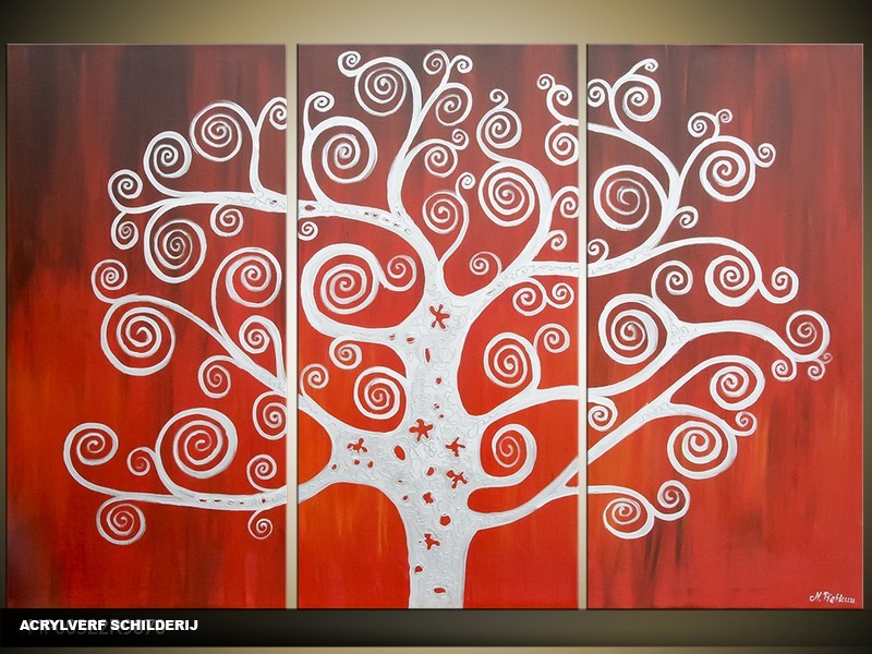 Acryl Schilderij Modern | Rood, Wit | 120x80cm 3Luik Handgeschilderd