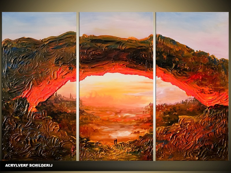 Acryl Schilderij Natuur | Rood, Bruin | 120x80cm 3Luik Handgeschilderd