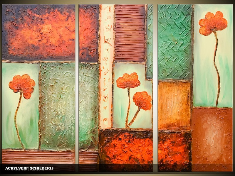 Acryl Schilderij Modern | Bruin, Groen | 120x80cm 3Luik Handgeschilderd