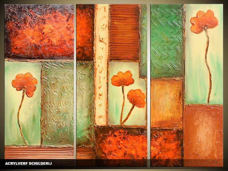 Acryl Schilderij Modern | Groen, Bruin | 120x80cm 3Luik Handgeschilderd