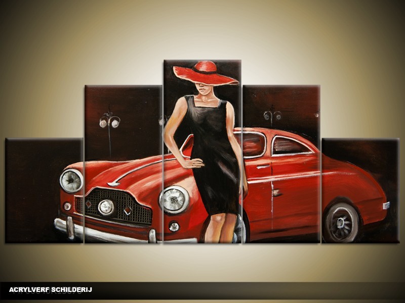 Acryl Schilderij Modern | Rood, Bruin | 150x70cm 5Luik Handgeschilderd
