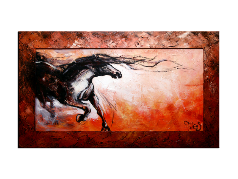  OP VOORRAAD Acrylverf schilderij houten lijst - meegeschilderd | Paard | 118x78cm | 