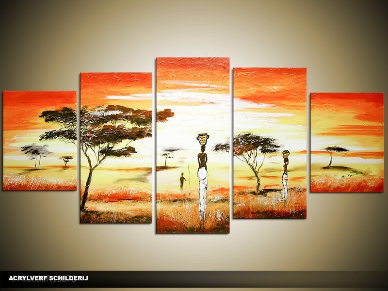 Acryl Schilderij Natuur | Geel, Oranje | 150x70cm 5Luik Handgeschilderd