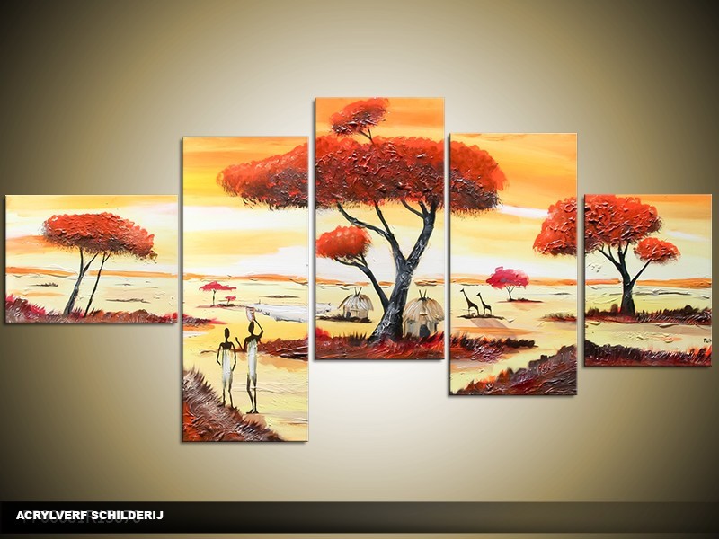 Acryl Schilderij Natuur | Geel, Oranje | 160x70cm 5Luik Handgeschilderd
