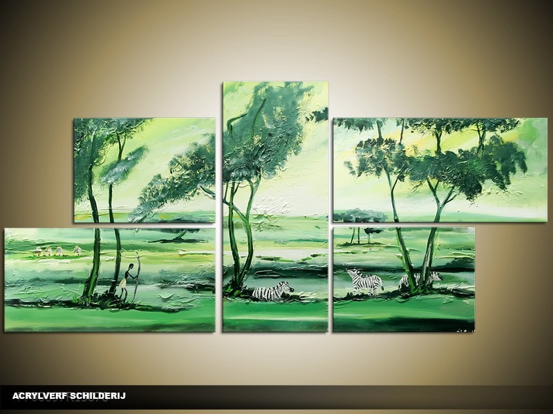 Acryl Schilderij Natuur | Groen | 130x70cm 5Luik Handgeschilderd