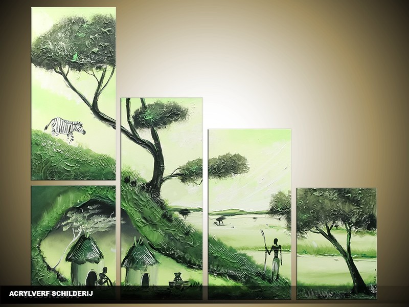 Acryl Schilderij Natuur | Groen | 120x90cm 5Luik Handgeschilderd