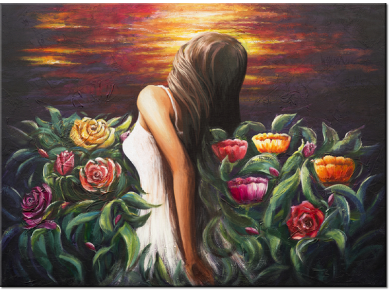 Schilderij handgeschilderd Vrouw | Bruin , Geel , Groen | 70x120cm 1Luik