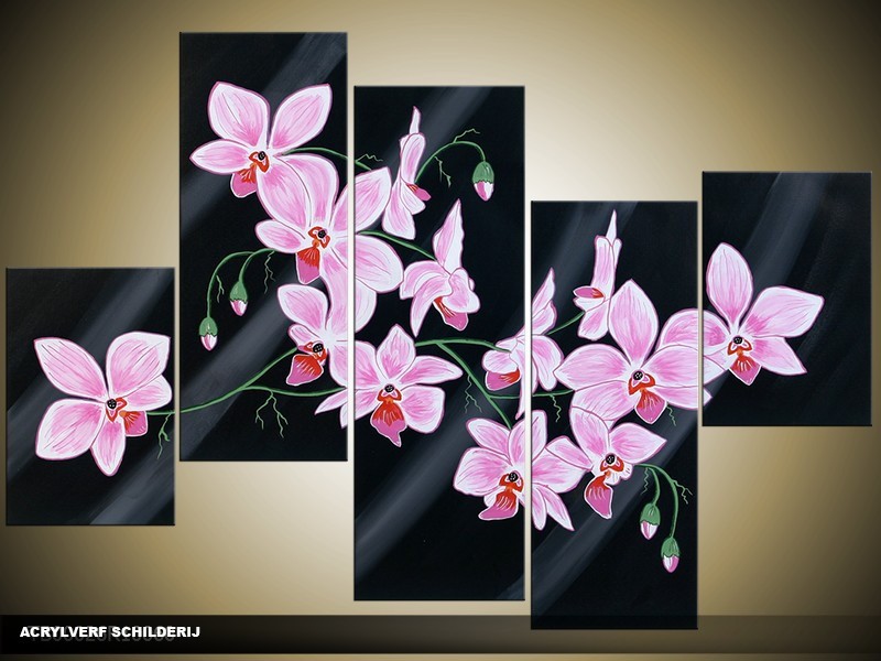 Acryl Schilderij Modern | Zwart, Roze | 100x60cm 5Luik Handgeschilderd