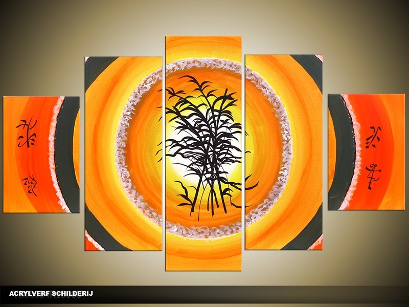 Acryl Schilderij Modern | Oranje, Geel | 100x60cm 5Luik Handgeschilderd