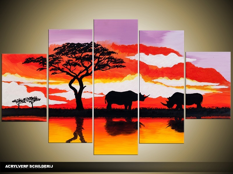 Acryl Schilderij Natuur | Rood, Paars, Zwart | 100x60cm 5Luik Handgeschilderd