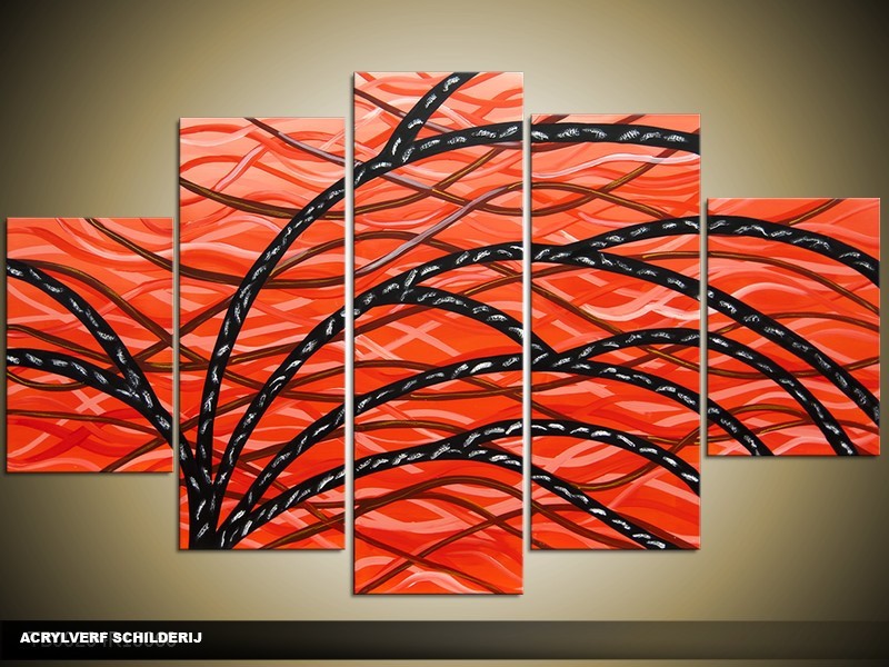 Acryl Schilderij Modern | Rood, Zwart | 100x60cm 5Luik Handgeschilderd