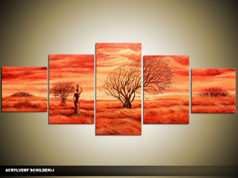 Acryl Schilderij Natuur | Rood | 150x70cm 5Luik Handgeschilderd
