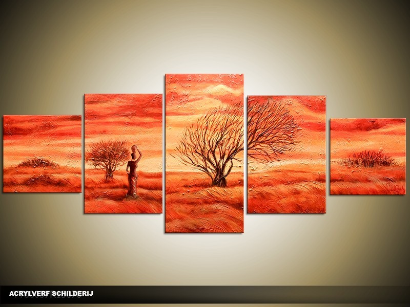 Acryl Schilderij Natuur | Rood | 150x70cm 5Luik Handgeschilderd