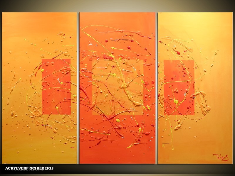 Acryl Schilderij Modern | Oranje, Bruin | 120x80cm 3Luik Handgeschilderd