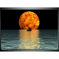 Foto canvas schilderij Maan | Oranje, Blauw, Zwart 