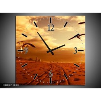 Wandklok op Canvas Vogels | Kleur: Goud, Geel, Oranje | F000002C