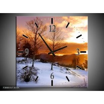 Wandklok op Canvas Winter | Kleur: Wit, Bruin, Oranje | F000031C