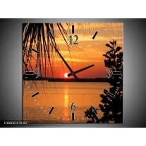 Wandklok op Canvas Zonsondergang | Kleur: Oranje, Zwart, Geel | F000065C