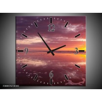 Wandklok op Canvas Zonsondergang | Kleur: Paars, Geel, Wit | F000076C