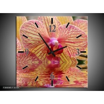 Wandklok op Canvas Orchidee | Kleur: Geel, Rood, Wit | F000085C