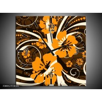 Wandklok op Canvas Abstract | Kleur: Oranje, Bruin, Wit | F000127C