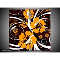 Wandklok op Canvas Abstract | Kleur: Wit, Oranje, Bruin | F000161C