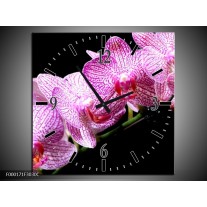 Wandklok op Canvas Orchidee | Kleur: Paars, Wit, Zwart | F000171C