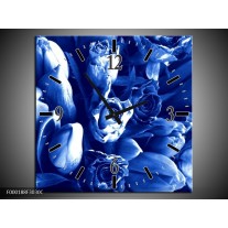 Wandklok op Canvas Bloemen | Kleur: Blauw, Wit | F000188C