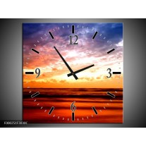 Wandklok op Canvas Zonsondergang | Kleur: Rood, Blauw, Geel | F000251C