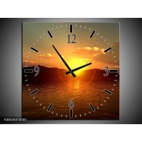 Wandklok op Canvas Zonsondergang | Kleur: Geel, Bruin, Zwart | F000266C