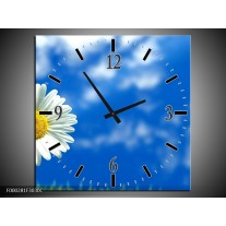 Wandklok op Canvas Bloem | Kleur: Blauw, Wit, Geel | F000281C