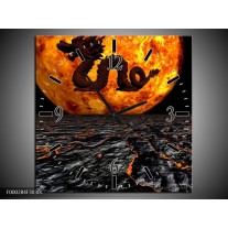 Wandklok op Canvas Draak | Kleur: Geel, Grijs, Zwart | F000284C