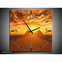 Wandklok op Canvas Zonsondergang | Kleur: Geel, Bruin, Goud | F000289C