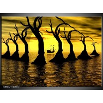 Foto canvas schilderij Zonsondergang | Geel, Zwart, Bruin 