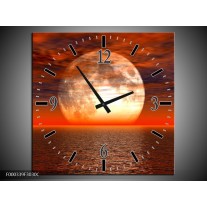 Wandklok op Canvas Zonsondergang | Kleur: Rood, Geel, Wit | F000339C