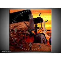 Wandklok op Canvas Tractor | Kleur: Bruin, Geel, Oranje | F000358C