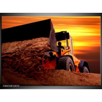 Glas schilderij Tractor | Bruin, Geel, Oranje 