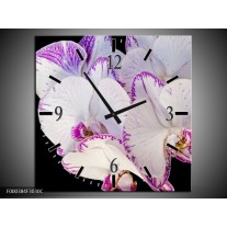 Wandklok op Canvas Orchidee | Kleur: Paars, Zwart, Wit | F000384C