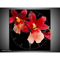 Wandklok op Canvas Bloem | Kleur: Rood, Zwart, Geel | F000387C