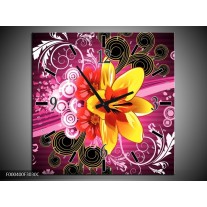 Wandklok op Canvas Abstract | Kleur: Paars, Geel, Wit | F000400C