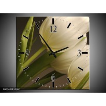 Wandklok op Canvas Tulpen | Kleur: Groen, Wit, Grijs | F000405C