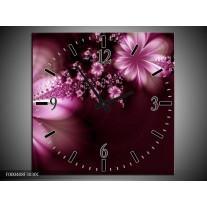 Wandklok op Canvas Bloemen | Kleur: Paars, Bruin, Wit | F000408C