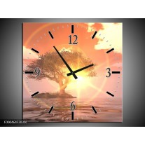 Wandklok op Canvas Zonsondergang | Kleur: Geel, Paars, Wit | F000464C