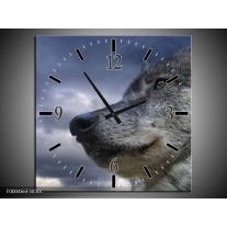 Wandklok op Canvas Wolf | Kleur: Grijs, Blauw, Wit | F000466C