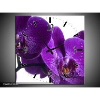Wandklok op Canvas Orchidee | Kleur: Paars, Wit, Zwart | F000474C