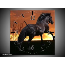 Wandklok op Canvas Paard | Kleur: Zwart, Geel, Bruin | F000487C