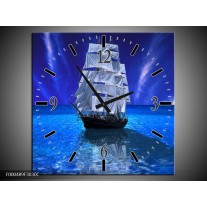 Wandklok op Canvas Zeilboot | Kleur: Blauw, Wit, Zwart | F000489C