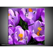 Wandklok op Canvas Krokus | Kleur: Paars, Geel, Groen | F000497C