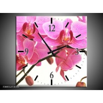 Wandklok op Canvas Orchidee | Kleur: Rood, Wit, Zwart | F000552C